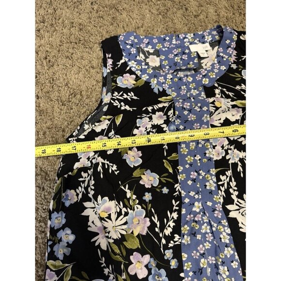 J Jill Shirt Dress Casual Boho Pleated Front Pockets Floral Blue Black Vacay S - Picture 8 of 9